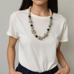 Sea and sand. 2 piece elegantly subtle long beaded necklace Natural Stones/Soft
